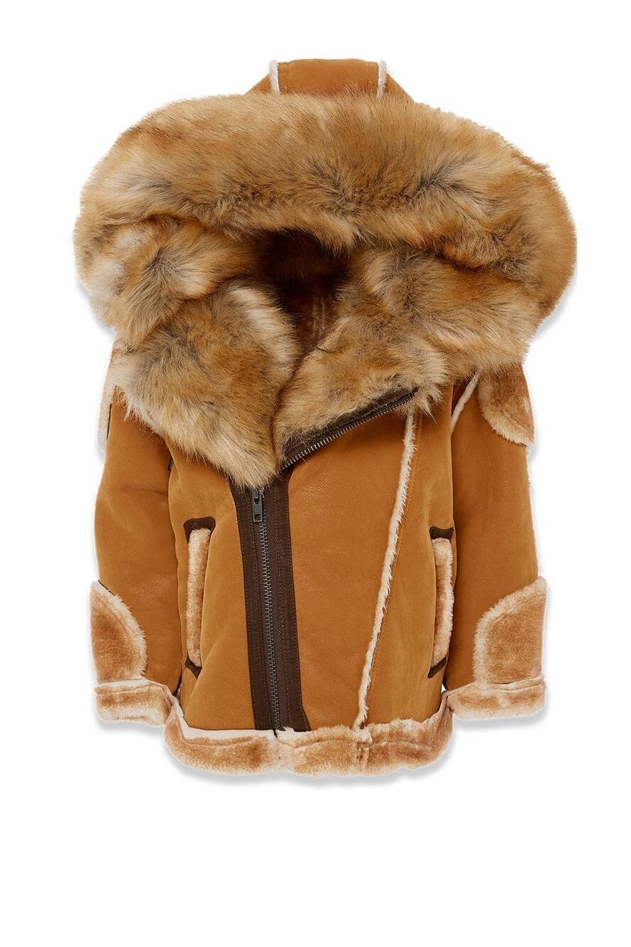 NWT Jordan Craig 2T SHEARLING MOTO JACKET Detachable Hood & Collar Unisex Brown